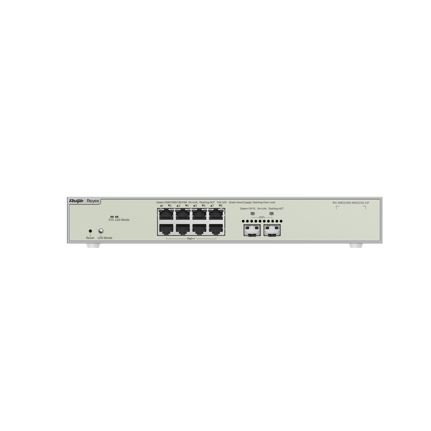 RG-NBS5300-8MG2XS-UP 10 Ports Multi-Gigabit Layer 3 Managed Switch with 8 PoE++ Ports, 2 SFP+ Uplink Ports