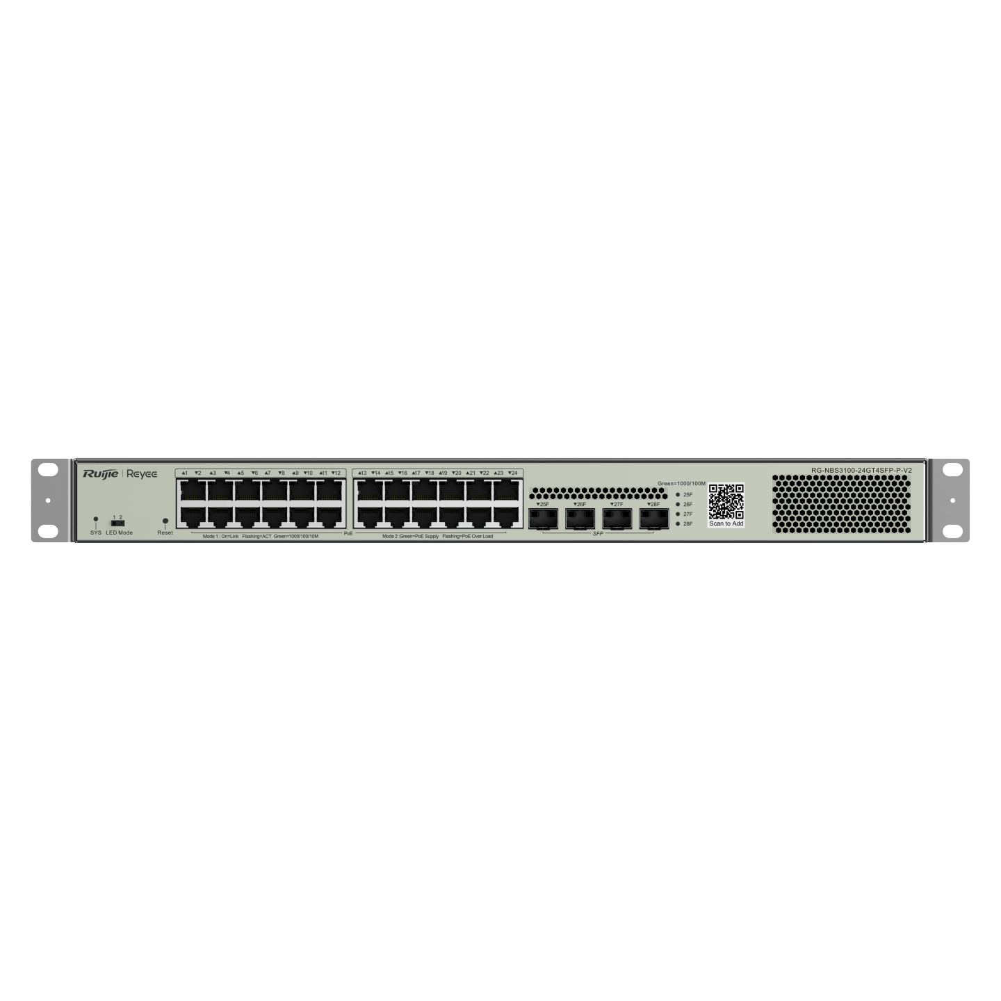 RG-NBS3100-24GT4SFP-P-V2, 28-portowy gigabitowy przełącznik PoE warstwy 2 zarządzany przez chmurę