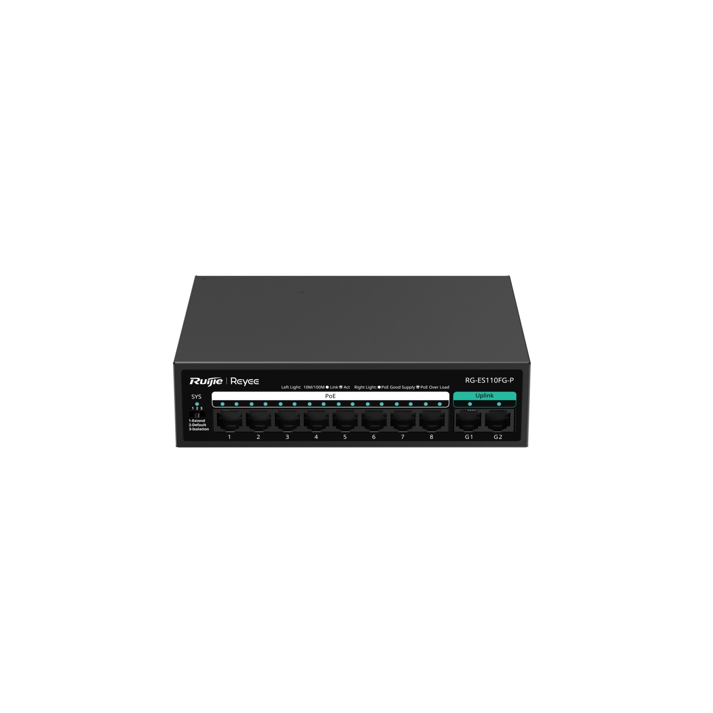 RG-ES110FG-P, 8-Port 10/100 Mbps with 2-Port Gigabit Unmanaged PoE Switch