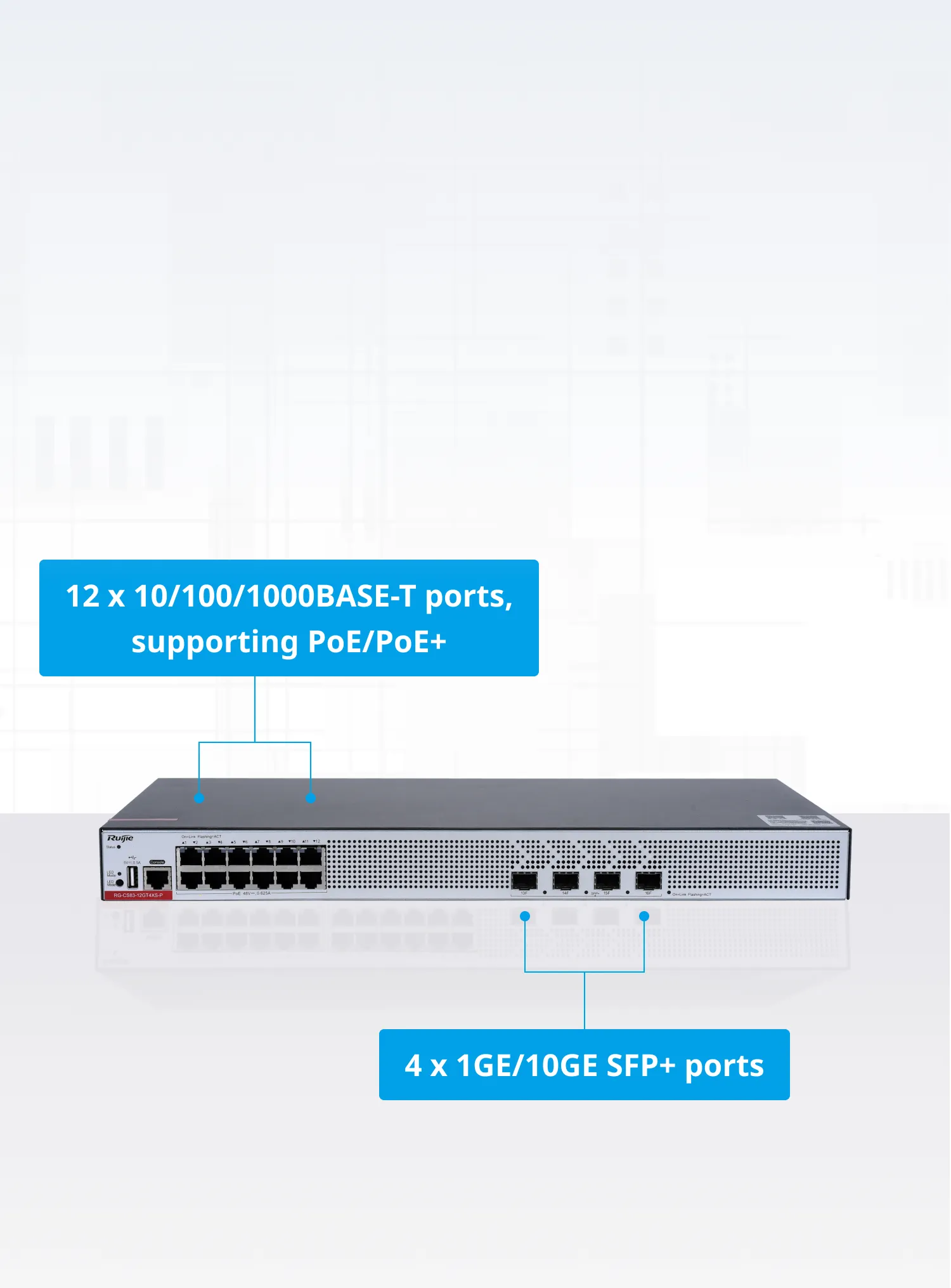 RG-CS83-12GT4XS-P, 12-Port 1GE RJ45 Layer 3 Managed Access Switch